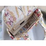 DIOR MEDIUM LADY D-LITE BAG Beige Multicolor Dior Hibiscus Metallic Thread Embroidery