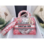 DIOR MEDIUM LADY D-LITE BAG Red and White D-Royaume d'Amour Embroidery