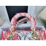 DIOR MEDIUM LADY D-LITE BAG Red and White D-Royaume d'Amour Embroidery