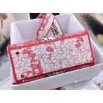 DIOR MEDIUM LADY D-LITE BAG Red and White D-Royaume d'Amour Embroidery