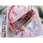 DIOR MEDIUM LADY D-LITE BAG Red and White D-Royaume d'Amour Embroidery