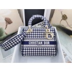 DIOR MEDIUM LADY D-LITE BAG Black and White Houndstooth Embroidery