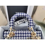 DIOR MEDIUM LADY D-LITE BAG Black and White Houndstooth Embroidery