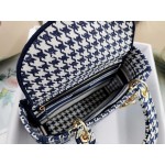 DIOR MEDIUM LADY D-LITE BAG Black and White Houndstooth Embroidery