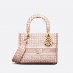 DIOR MEDIUM LADY D-LITE BAG Rose Des Vents Houndstooth Embroidery