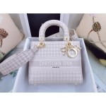 DIOR MEDIUM LADY D-LITE BAG Rose Des Vents Houndstooth Embroidery