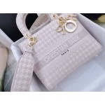 DIOR MEDIUM LADY D-LITE BAG Rose Des Vents Houndstooth Embroidery