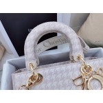 DIOR MEDIUM LADY D-LITE BAG Rose Des Vents Houndstooth Embroidery