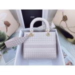 DIOR MEDIUM LADY D-LITE BAG Rose Des Vents Houndstooth Embroidery