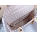 DIOR MEDIUM LADY D-LITE BAG Rose Des Vents Houndstooth Embroidery