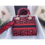 DIOR MEDIUM LADY D-LITE BAG Red Multicolor Mizza Embroidery