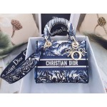 DIOR MEDIUM LADY D-LITE BAG Blue Palms Embroidery