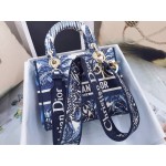 DIOR MEDIUM LADY D-LITE BAG Blue Palms Embroidery