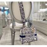 DIOR MEDIUM LADY D-LITE BAG Navy Blue Toile de Jouy Stripes Embroidery