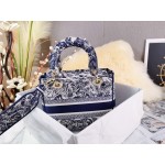 DIOR MEDIUM LADY D-LITE BAG Navy Blue Toile de Jouy Stripes Embroidery