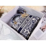 DIOR MEDIUM LADY D-LITE BAG Navy Blue Toile de Jouy Stripes Embroidery