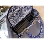 DIOR MEDIUM LADY D-LITE BAG Navy Blue Toile de Jouy Stripes Embroidery