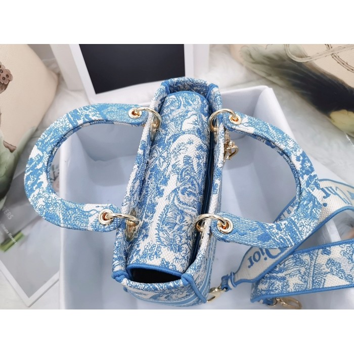 Medium Lady D-Lite Bag Denim Blue Toile de Jouy Embroidery