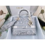 DIOR MEDIUM LADY D-LITE BAG Gray Toile de Jouy Reverse Embroidery