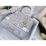 DIOR MEDIUM LADY D-LITE BAG Gray Toile de Jouy Reverse Embroidery