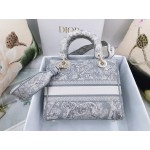 DIOR MEDIUM LADY D-LITE BAG Gray Toile de Jouy Reverse Embroidery