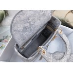 DIOR MEDIUM LADY D-LITE BAG Gray Toile de Jouy Reverse Embroidery