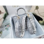 DIOR MEDIUM LADY D-LITE BAG Gray Toile de Jouy Reverse Embroidery