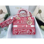 DIOR MEDIUM LADY D-LITE BAG Red Toile de Jouy Reverse Embroidery