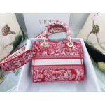 DIOR MEDIUM LADY D-LITE BAG Red Toile de Jouy Reverse Embroidery