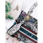 DIOR MEDIUM LADY D-LITE BAG Latte Multicolor Dior Zodiac Embroidery