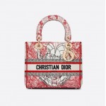 DIOR MEDIUM LADY D-LITE BAG Red and White D-Royaume d'Amour Embroidery