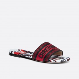 DIOR DWAY SLIDE Embroidered Cotton with Black and Red Cupidon Motif