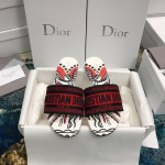 DIOR DWAY SLIDE Embroidered Cotton with Black and Red Cupidon Motif