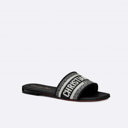 DIOR DWAY SLIDE Black Embroidered Cotton