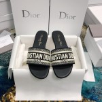 DIOR DWAY SLIDE Black Embroidered Cotton