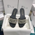 DIOR DWAY SLIDE Black Embroidered Cotton