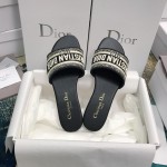 DIOR DWAY SLIDE Black Embroidered Cotton