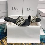 DIOR DWAY SLIDE Black Embroidered Cotton