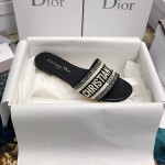 DIOR DWAY SLIDE Black Embroidered Cotton