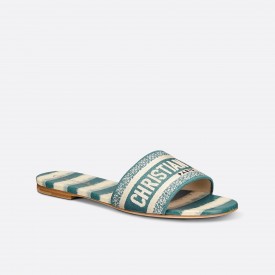 DIOR DWAY SLIDE Deep Ocean Blue D-Stripes Embroidered Cotton