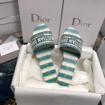 DIOR DWAY SLIDE Deep Ocean Blue D-Stripes Embroidered Cotton