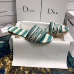 DIOR DWAY SLIDE Deep Ocean Blue D-Stripes Embroidered Cotton