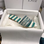 DIOR DWAY SLIDE Deep Ocean Blue D-Stripes Embroidered Cotton