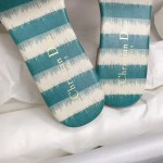 DIOR DWAY SLIDE Deep Ocean Blue D-Stripes Embroidered Cotton