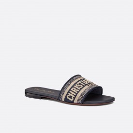 DIOR DWAY SLIDE Deep Blue Embroidered Cotton