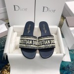 DIOR DWAY SLIDE Deep Blue Embroidered Cotton