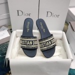 DIOR DWAY SLIDE Deep Blue Embroidered Cotton