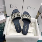 DIOR DWAY SLIDE Deep Blue Embroidered Cotton