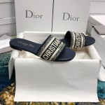 DIOR DWAY SLIDE Deep Blue Embroidered Cotton