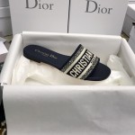 DIOR DWAY SLIDE Deep Blue Embroidered Cotton